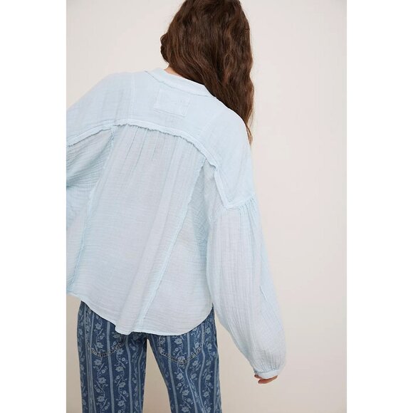 🆕 FREE PEOPLE We The Free Valley Double Cloth Shirt / Ice Water - Picture 2 of 10